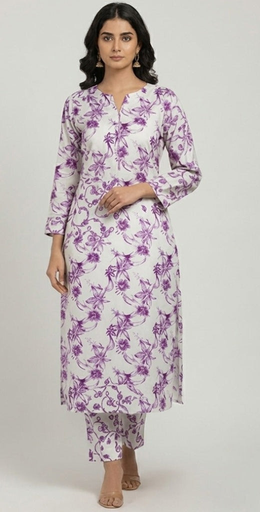 Unstitched Purple & White Floral Printed Lawn Suit – racdo.pk
