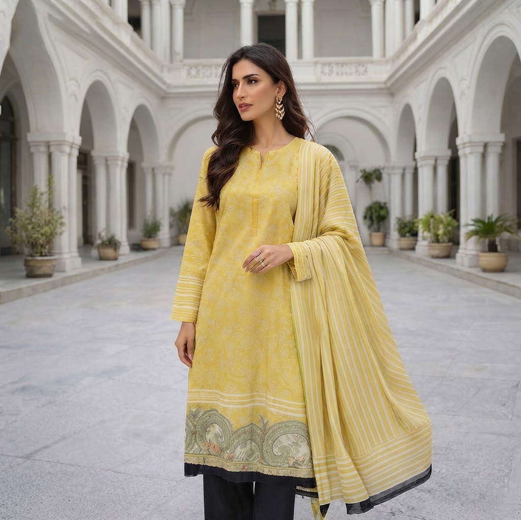 Unstitched Radiant Yellow Printed Lawn Suit racdo.pk