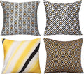Cotton Fabric Throw Pillows, 4 Pack (16"x16") Cover & Insert, Grey and Yellow Geometric