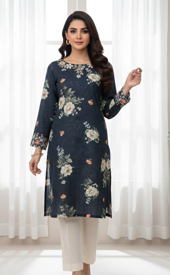 Unstitched Black & White Floral Printed Lawn Suit Set | racdo.pk