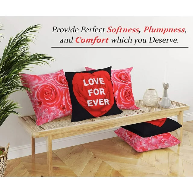Cotton Fabric Throw Pillows, 2 Pack (16"x16") Cover & Insert, Black and Pink