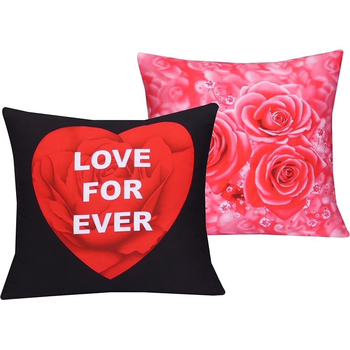 Cotton Fabric Throw Pillows, 2 Pack (16"x16") Cover & Insert, Black and Pink