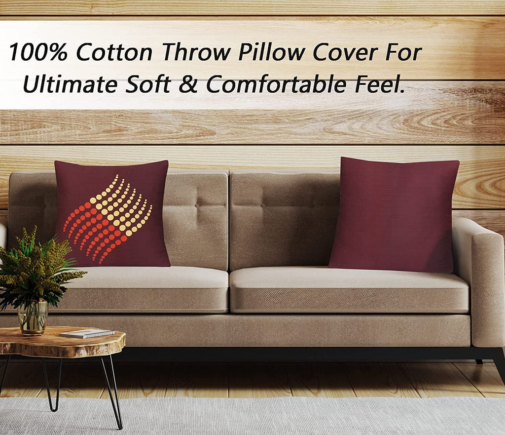 Cotton Fabric Throw Pillows, 2 Pack (18"x18") Cover Only, Burgundy