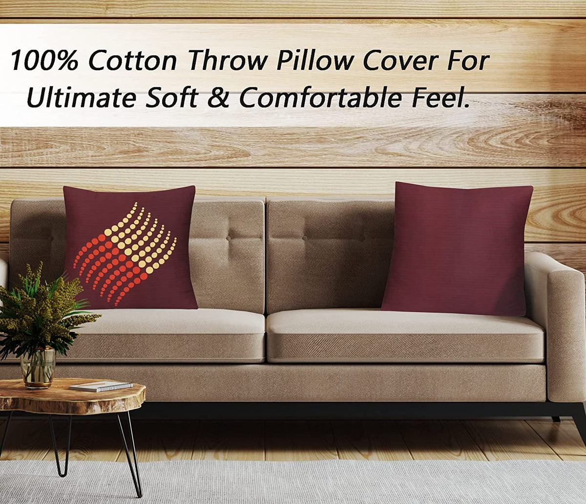 Cotton Fabric Throw Pillows, 2 Pack (18"x18") Cover Only, Burgundy