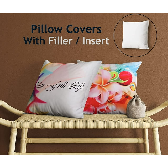 Cotton Fabric Throw Pillows, 2 Pack (16"x16") Cover & Insert, Green Abstract Floral