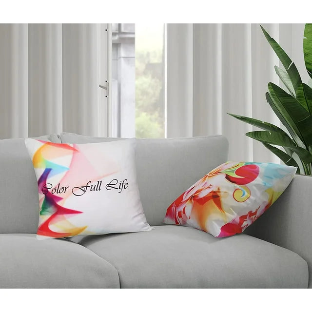 Cotton Fabric Throw Pillows, 2 Pack (16"x16") Cover & Insert, Green Abstract Floral