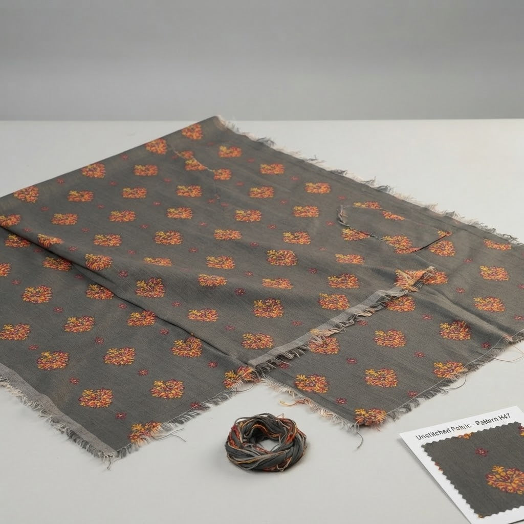 Unstitched Charcoal Grey Printed Motif Suit racdo.pk