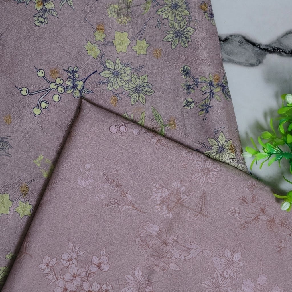 Unstitched Mauve & Green Floral Printed Lawn Suit Set | racdo.pk