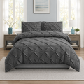 Charcoal Grey Geometric Pintuck Printed King Size 3-Piece Quilt Cover Set