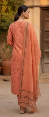 Unstitched Peach Embroidered & Printed Lawn Suit with Dupatta – racdo.pk