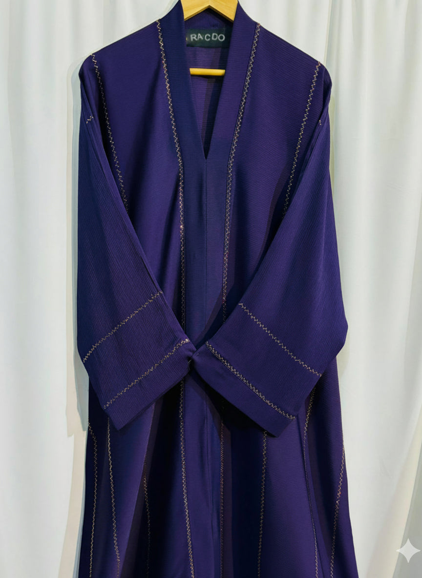 Embellished Open Front Abaya with Kimono Sleeves & Belt | Elegant Modest Women’s Fashion – Racdo Market