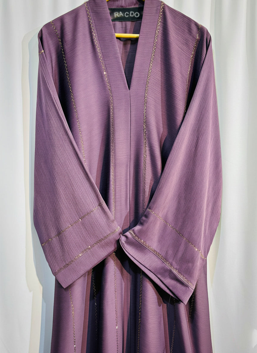 Embellished Open Front Abaya with Kimono Sleeves & Belt | Elegant Modest Women’s Fashion – Racdo Market