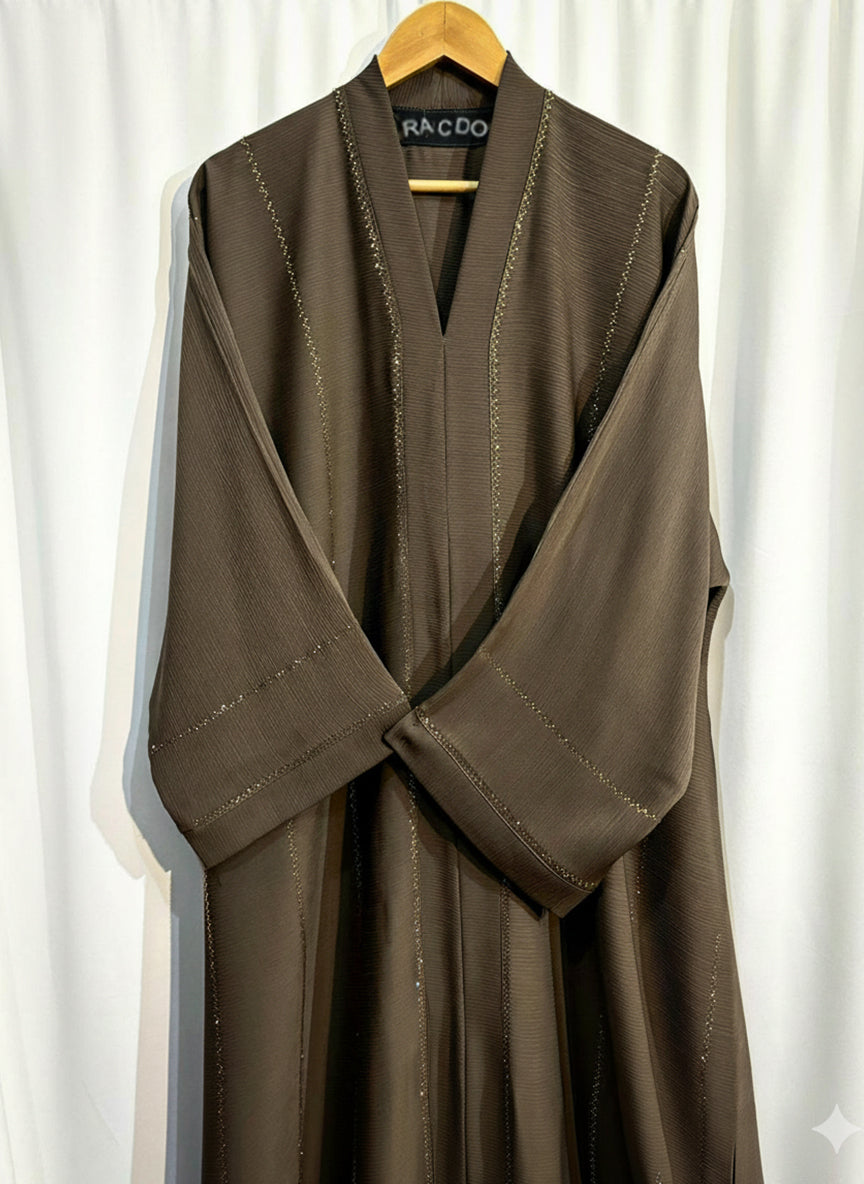 Embellished Open Front Abaya with Kimono Sleeves & Belt | Elegant Modest Women’s Fashion – Racdo Market