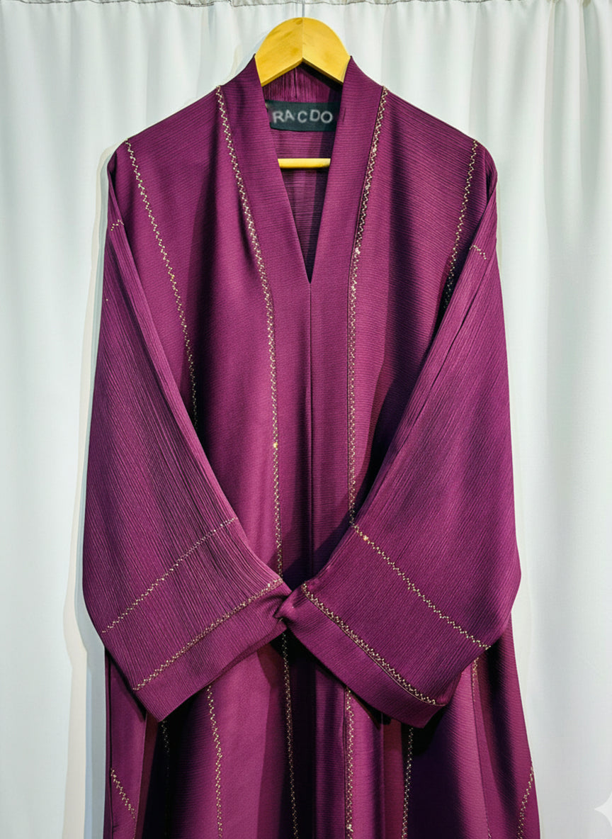Embellished Open Front Abaya with Kimono Sleeves & Belt | Elegant Modest Women’s Fashion – Racdo Market