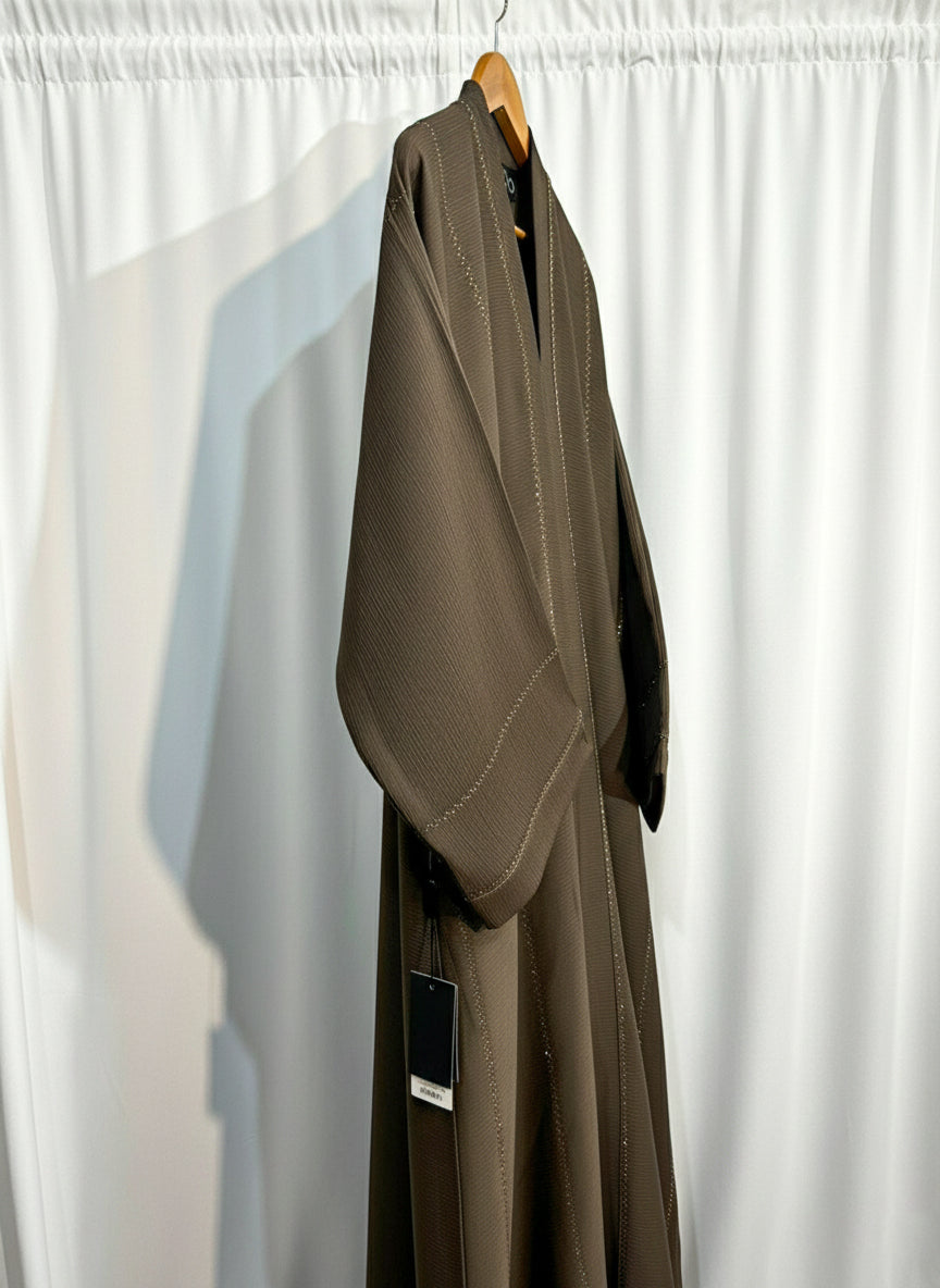 Embellished Open Front Abaya with Kimono Sleeves & Belt | Elegant Modest Women’s Fashion – Racdo Market