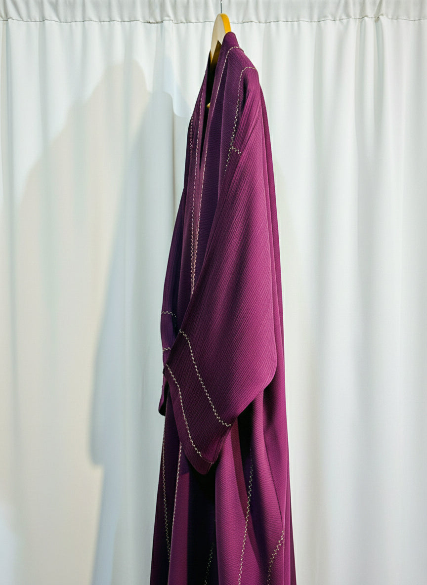 Embellished Open Front Abaya with Kimono Sleeves & Belt | Elegant Modest Women’s Fashion – Racdo Market