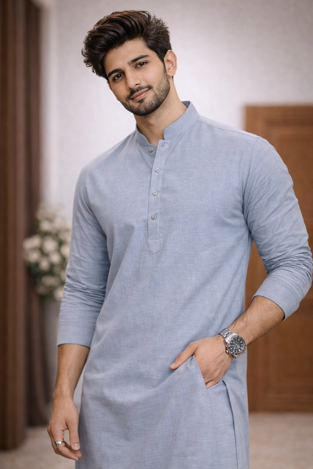 Silver Mist Classic Kurta Suit for Men | Premium Unstitched Fabric – Racdo Market