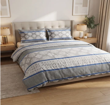 Elegant Grey and Blue Printed King Size Comforter Set