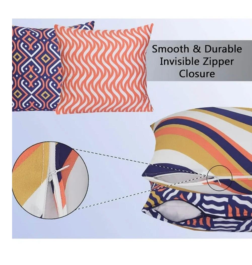 Cotton Fabric Throw Pillows, 4 Pack (16"x16") Cover & Insert, Blue and Orange Spiral