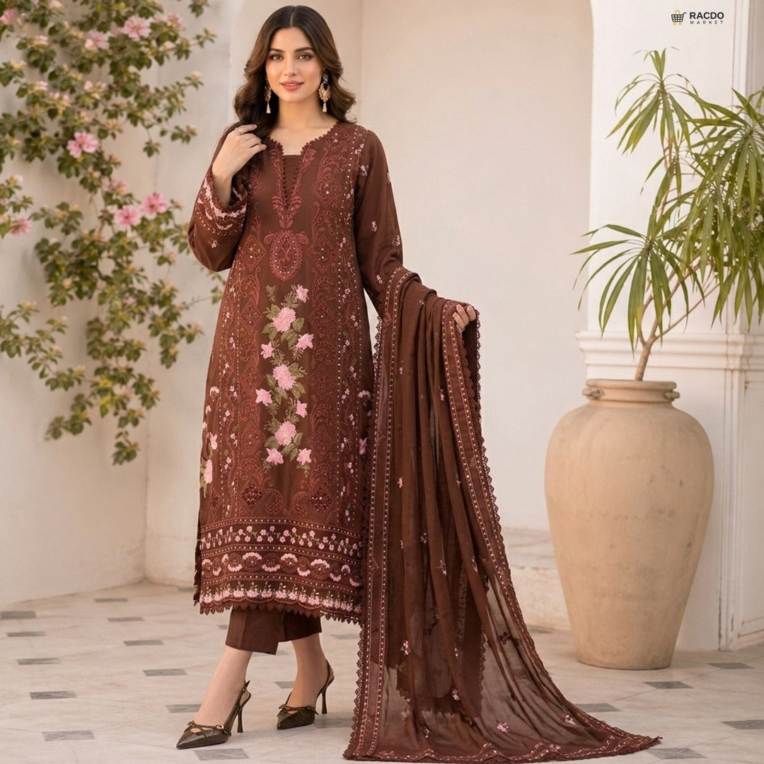 Product URL: Lawn Unstitched 3pc Embroidered Collection with Chiffon Dupatta