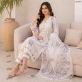 White 3PC Lawn Embroidered Shirt with Organza Cutwork Dupatta & Trouser