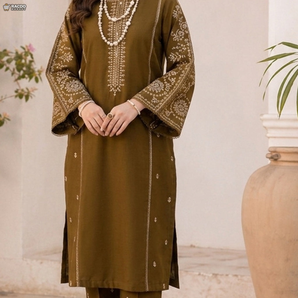 Premium Mahndi Colour Outfits – Unstitched Suit Fabric | RACDO MARKET