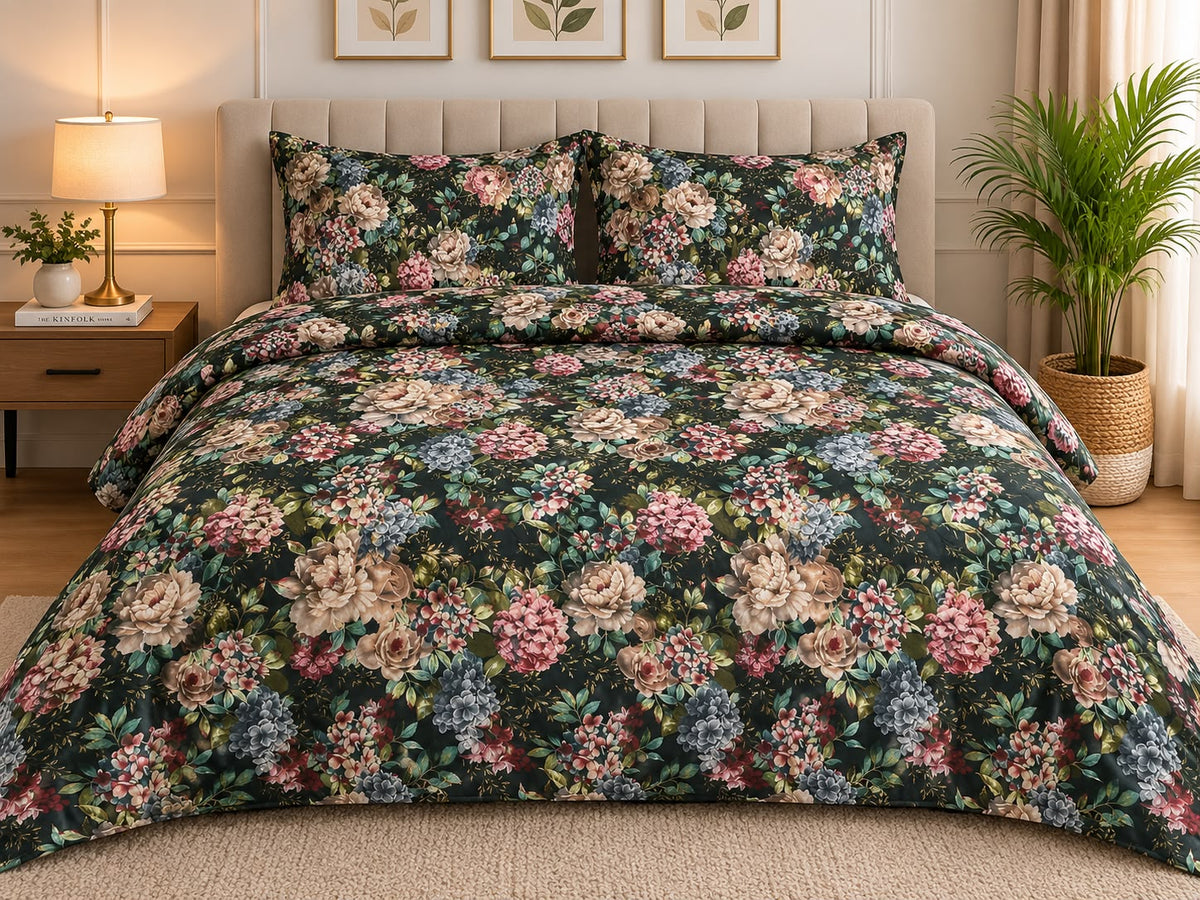 Botanical Dark Floral Printed King Size Comforter Set