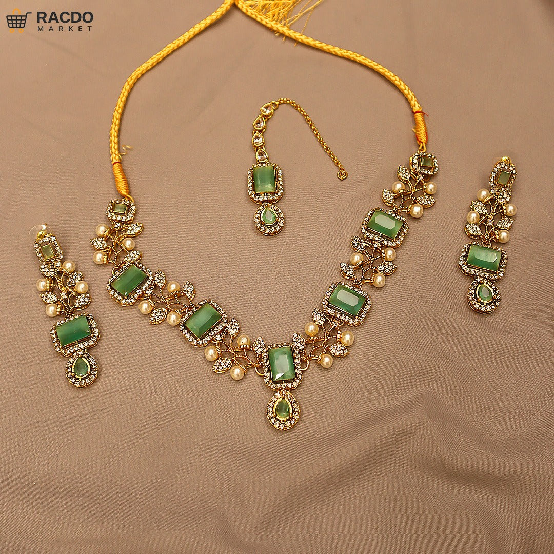 Exquisite Pink Quartz and Pearl Kundan Bridal Jewelry Set