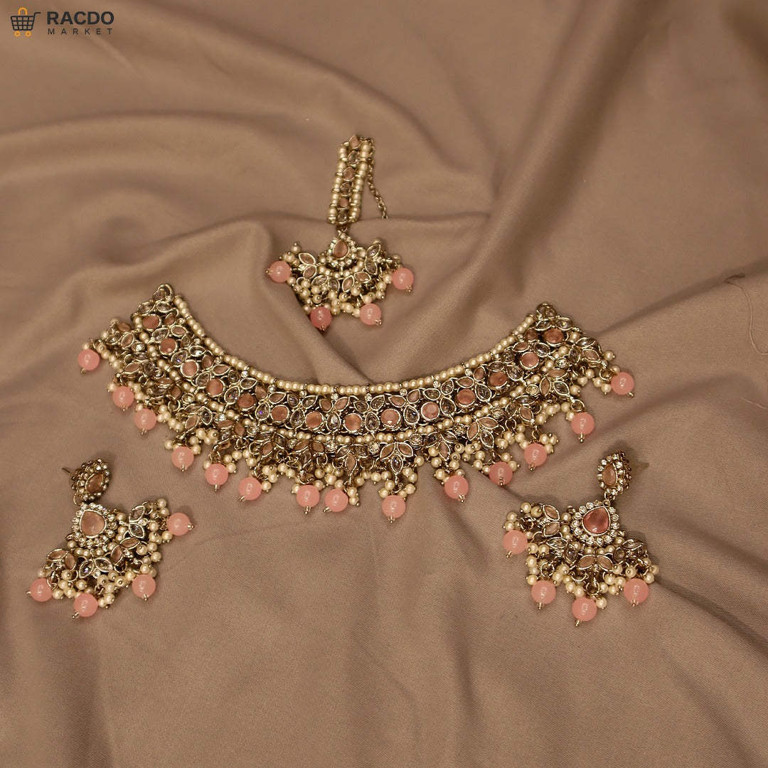 Exquisite Mint Green Bridal Choker Necklace Set with Maang Tikka