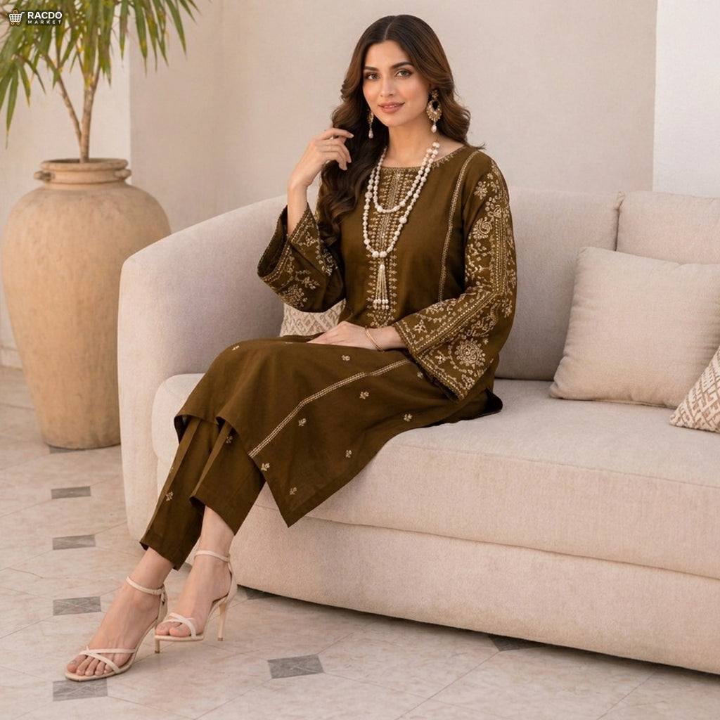 Premium Mahndi Colour Outfits – Unstitched Suit Fabric | RACDO MARKET