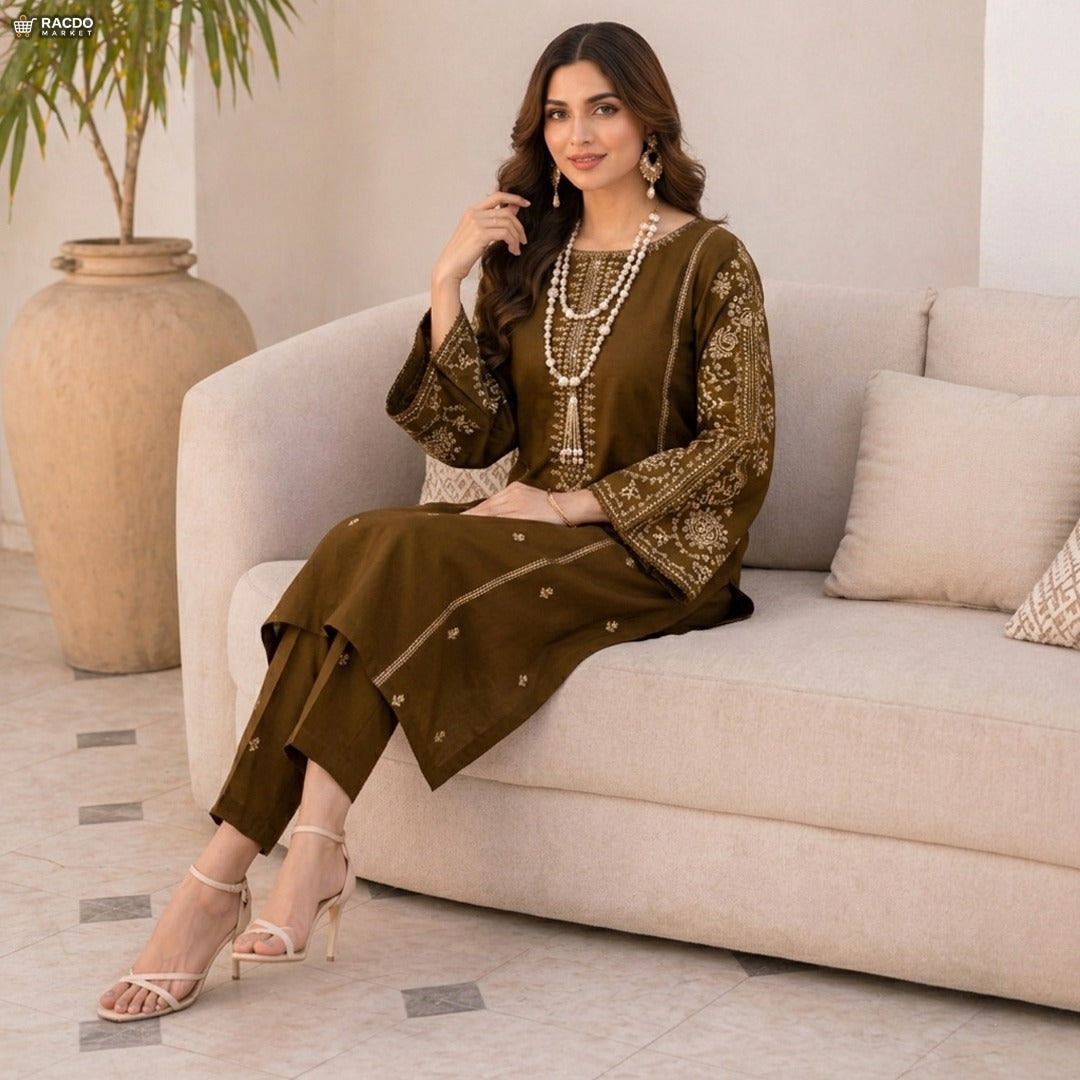 Premium Mahndi Colour Outfits – Unstitched Suit Fabric | RACDO MARKET