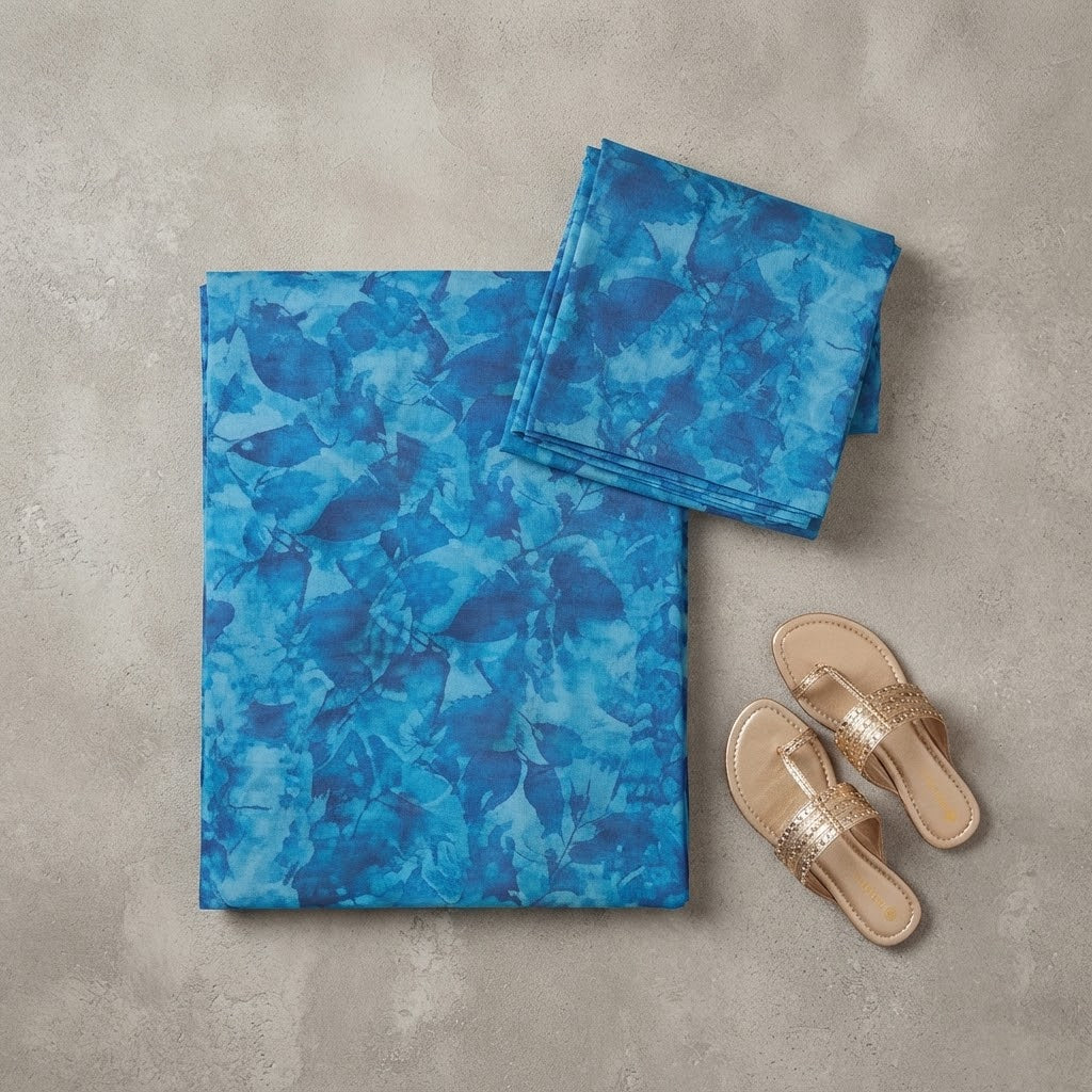 Unstitched Blue Abstract Leaf Printed Lawn Suit – racdo.pk