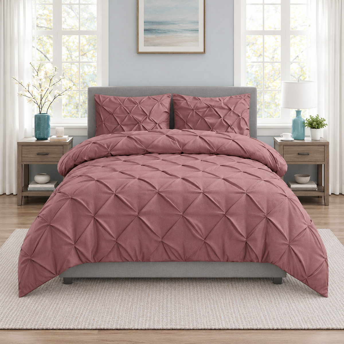 Dusty Rose Geometric Printed King Size 3-Piece Quilt Cover Set