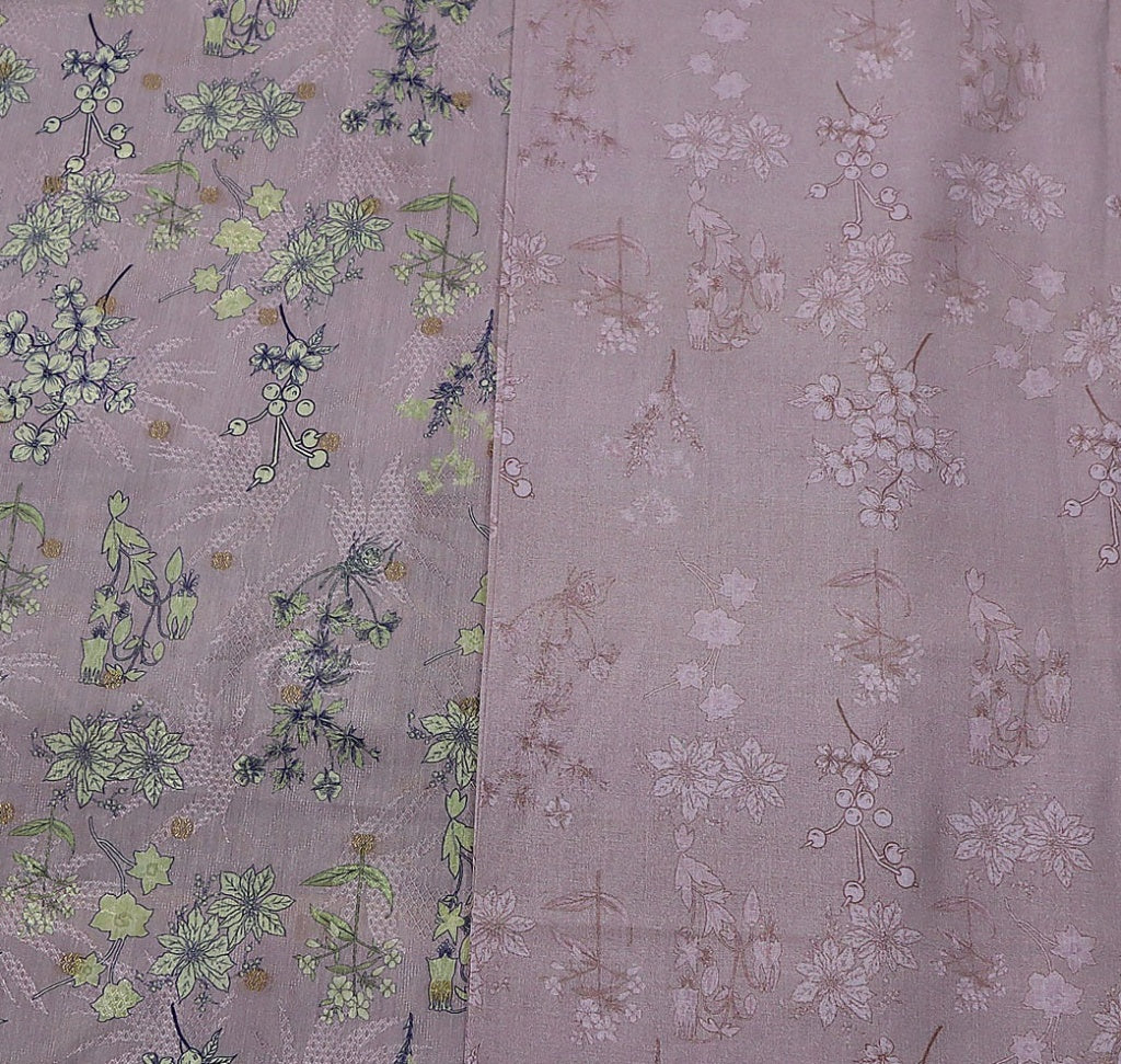 Unstitched Mauve & Green Floral Printed Lawn Suit Set | racdo.pk
