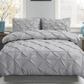 Silver Grey Geometric Pintuck Printed King Size 3-Piece Quilt Cover Set