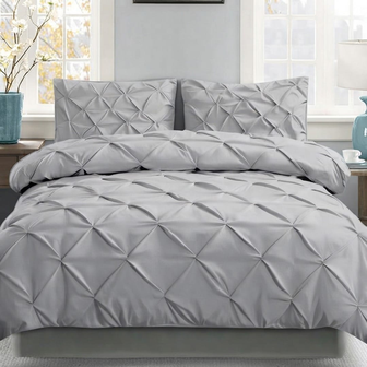 Silver Grey Geometric Pintuck Printed King Size 3-Piece Quilt Cover Set