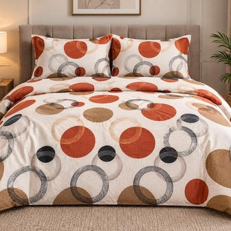 Modern Abstract Circles Printed King Size Bedsheet Set