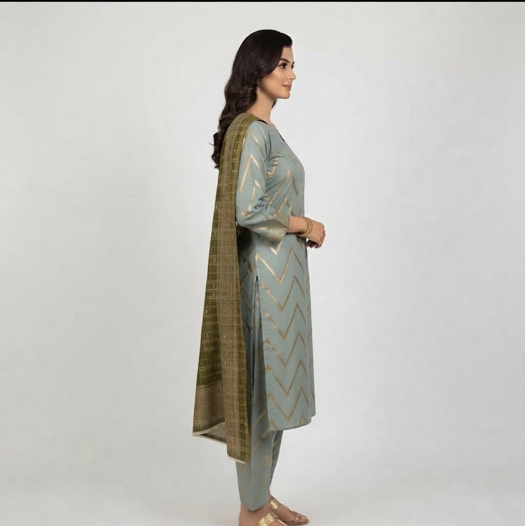 خریدیں 3-پیس قمیض اور شلوار – لکس جیکوارڈ وِسکوس ان سلے سوٹ | ریکڈو مارکیٹ