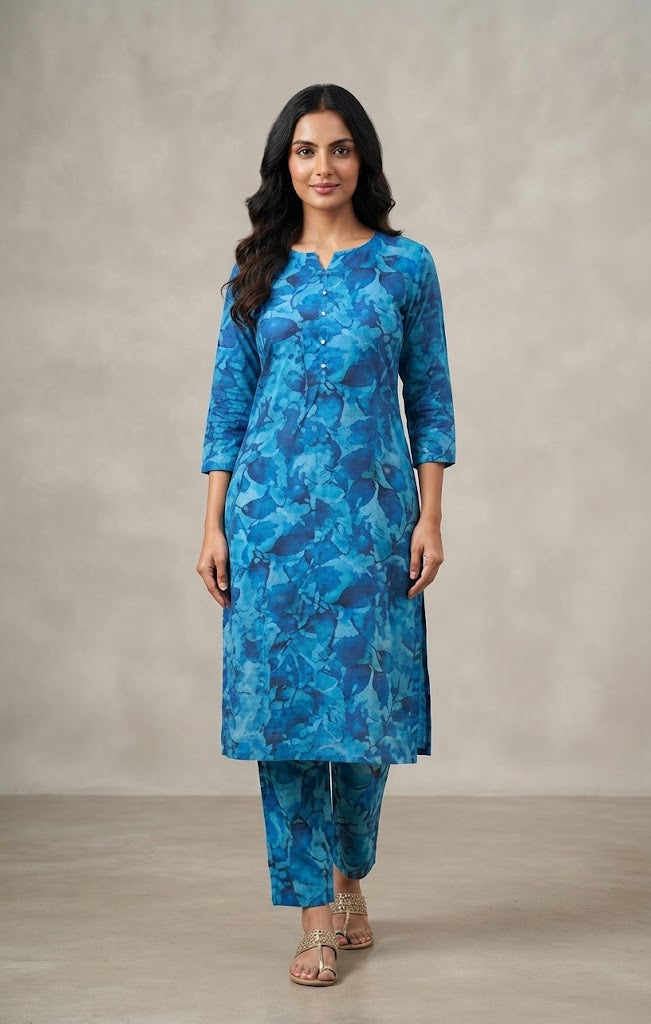 Unstitched Blue Abstract Leaf Printed Lawn Suit – racdo.pk